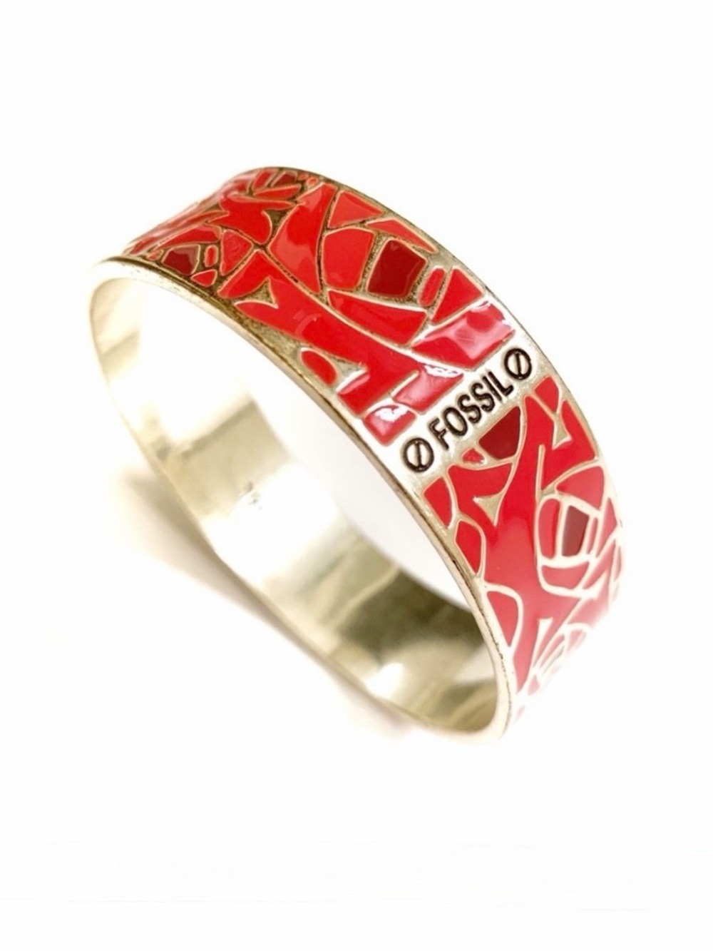 Fossil Red and Vintage Gold Tone Bangle Bracelet